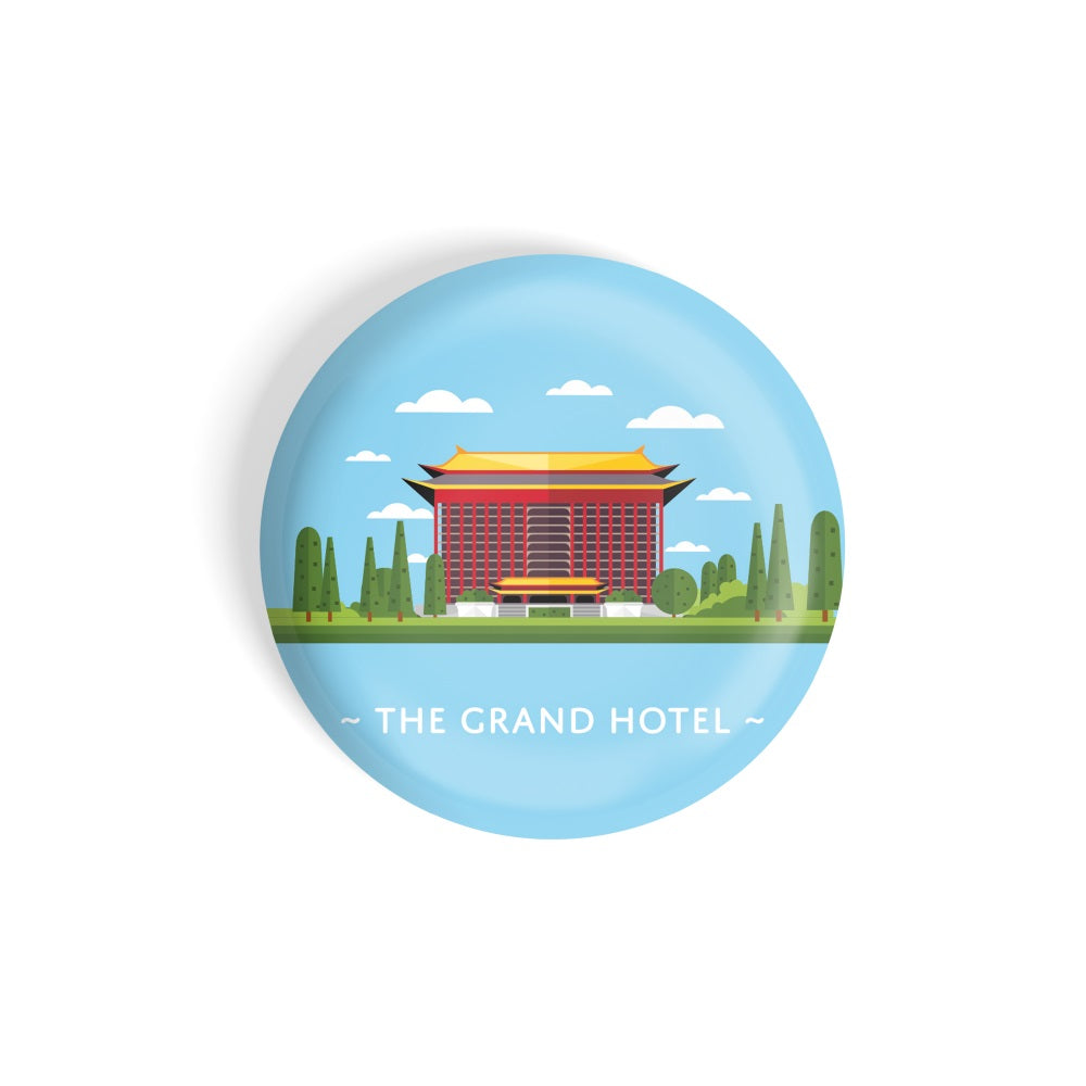 dhcrafts Round Fridge Magnet Blue Color Monuments Grand Hotel Glossy Finish Design Pack of 1 (58 mm)